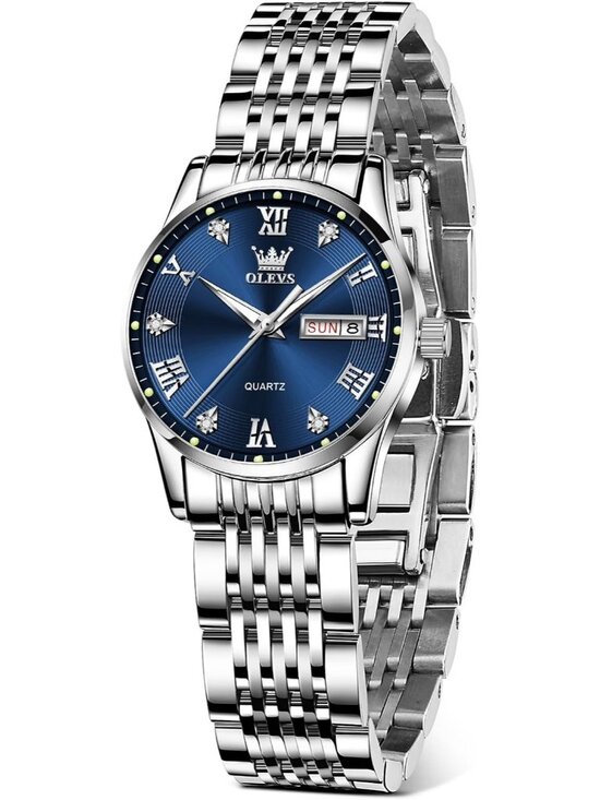 Women\'s Blue and Silver Analog Quartz Waterproof Stainless Steel Band Watch main image 7
